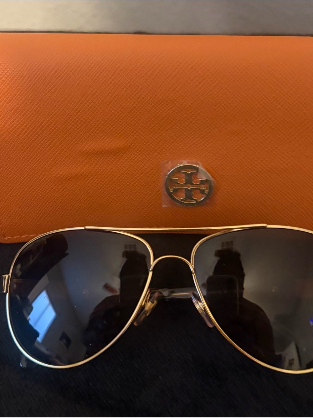 Tory Burch Orange Sunglasses Case with Gold Logo Accent